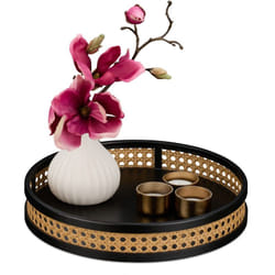Relaxdays Plateau de service, bord surélevé, pour vos bougies ou bijoux, H x D : 5,5 x 30 cm, noir et nature