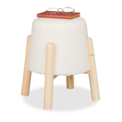 Relaxdays - Tabouret décoratif et pratique, h x d : 40 x 30 cm, pour le salon ou la chambre, blanc et nature