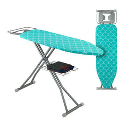 Relaxdays Table à repasser pliable réglable en hauteur plateau de repassage LP env. 122 x 395 cm turquoise/argenté