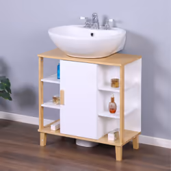 Meuble Sous Lavabo Relaxdays, 6 Étagères, H X L X P : 65 X 64 X 31 Cm, Bambou Et Mdf, Blanc/nature - Vue supplémentaire 2