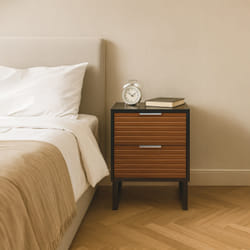 Table De Chevet Relaxdays Avec 2 Tiroirs, H X L X P 50x40x33 Cm, Bois, Pieds En Bambou, Meuble De Nuit, Marron/noir
