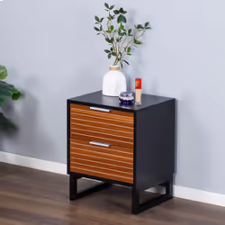 Table De Chevet Relaxdays Avec 2 Tiroirs, H X L X P 50x40x33 Cm, Bois, Pieds En Bambou, Meuble De Nuit, Marron/noir - Vue supplémentaire 2