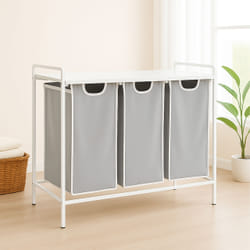 Relaxdays Collecteur De Linge Avec 3 Paniers Amovibles, Étagère, H X L X P : 72 X 92,5 X 33 Cm, Métal, Blanc/gris