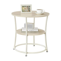 Table dappoint Relaxdays 2 plateaux H x P : 55 x 55 cm bois & métal table basse ronde nature/crème