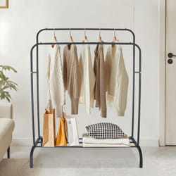 Porte-manteau Relaxdays, H X L X P : 148 X 110 X 55 Cm, Avec Étagère Et 2 Barres, Métal, Double Penderie, Noir