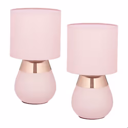 Relaxdays Lampe de chevet lot de 2 abat-jour douille E14 câble H x D : 32 x 18 cm pour la chambre rose et cuivre