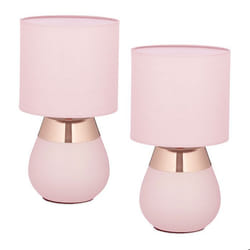 Relaxdays Lampe de chevet lot de 2 abat-jour douille E14 câble H x D : 32 x 18 cm pour la chambre rose et cuivre