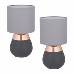 Relaxdays Lampe de chevet lot de 2 abat-jour douille E14 câble H x D : 32 x 18 cm pour la chambre gris et cuivre