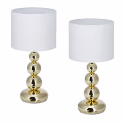Relaxdays Lampe de chevet lot de 2 douille E27 mélange de matériaux H x D : 50 x 25 cm pour chambre blanc et doré