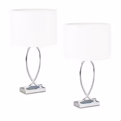 Relaxdays Lampe de chevet lot de 2 mélange harmonieux de matériaux H x L x P : 51 x 28 x 18 cm argenté et blanc