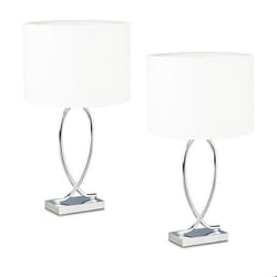 Relaxdays Lampe de chevet lot de 2 mélange harmonieux de matériaux H x L x P : 51 x 28 x 18 cm argenté et blanc