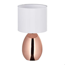 Relaxdays Lampe de chevet abat-jour douille E14 câble H x D : 32 x 18 cm pour la chambre cuivre et blanc