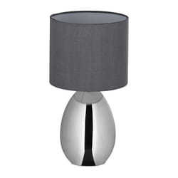 Relaxdays Lampe de chevet abat-jour douille E14 câble H x D : 32 x 18 cm pour la chambre argenté et gris