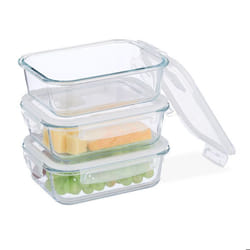 Relaxdays Boîtes alimentaires en verre lot de 3 couvercle hermétique en plastique 1 040 ml récipients transparents