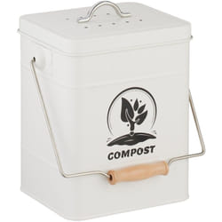 Seau à compost, 6 litres, couvercle, filtres à charbon actif, pour vos déchets organiques, blanc - Relaxdays