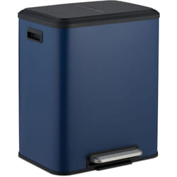Poubelle de cuisine, 2 seaux ayant chacun une capacité de 15 litres, pédale, couvercle, bleue - Relaxdays