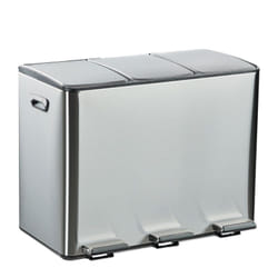 Relaxdays - Poubelle de cuisine, 3 compartiments ayant chacun une capacité de 15 l env., pédales, argentée
