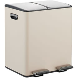 Poubelle de cuisine, 2 seaux amovibles ayant chacun une capacité de 15 litres, pédales, beige et argenté - Relaxdays