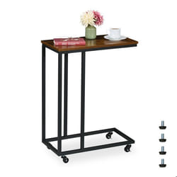 Relaxdays Table dappoint en forme de C roulettes design industriel H x L x P : 79 x 60 x 30 cm marron et noir