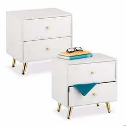 Relaxdays Table de chevet lot de 2 2 tiroirs H x L x P : 415 x 40 x 325 cm pour la chambre blanc et doré