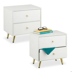 Relaxdays Table de chevet lot de 2 2 tiroirs H x L x P : 415 x 40 x 325 cm pour la chambre blanc et doré