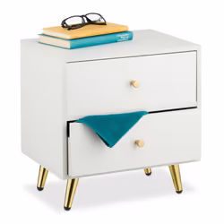 Relaxdays Table de chevet 2 tiroirs H x L x P : 415 x 40 x 325 cm pour la chambre (dinvités) blanc et doré