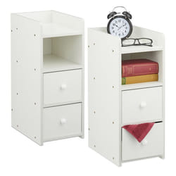 Table de chevet Relaxdays lot de 2 2 tiroirs H x L x P : 55 x 225 x 34 cm chambre table de chevet étroite blanche