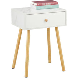 Table de chevet, tiroir pratique, h x l x p : 55 x 40 x 32 cm, pour la chambre, blanc et nature - Relaxdays
