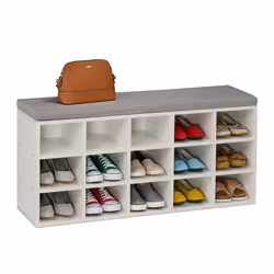 Relaxdays Banc à chaussures 15 compartiments H x L x P : 50 x 105 x 305 cm pour lentrée ou la chambre blanc
