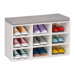 Relaxdays Banc à chaussures 9 compartiments H x L x P : 495 x 80 x 31 cm pour lentrée ou la chambre blanc