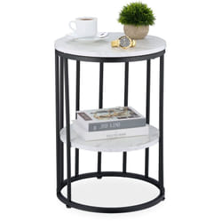 Relaxdays - Table d'appoint, 2 plateaux aspect marbre, métal et mdf, h x d : 57 x 40 cm, pour le salon, blanc et noir