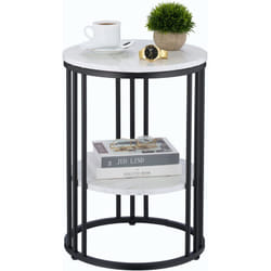 Table d'appoint, métal et mdf, 2 plateaux aspect marbre, h x d : 56 x 40 cm, pour le salon, blanc et noir - Relaxdays