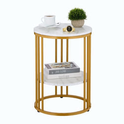 Relaxdays Table dappoint métal et MDF 2 plateaux aspect marbre H x D : 56 x 40 cm pour le salon blanc et doré