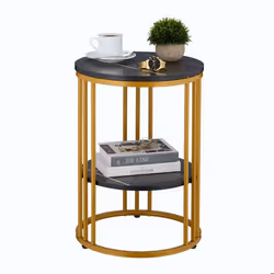 Relaxdays Table dappoint métal et MDF 2 plateaux aspect marbre H x D : 56 x 40 cm pour le salon noir et doré