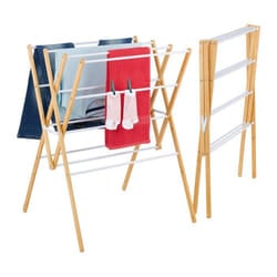 Relaxdays Étendoir à linge spacieux bambou et métal robuste H x L x P : 93 x 70 x 62 cm nature et blanc