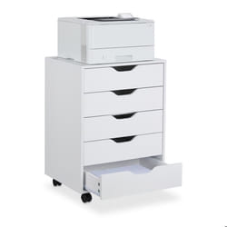 Relaxdays Caisson de bureau avec roulettes et 5 tiroirs H x L x P : env. 665 x 48 x 395 cm blanc