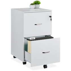 Caisson de bureau, 2 tiroirs, clé pratique, barres pour dossiers suspendus, h x l x p : 72 x 43 x 46 cm, blanc - Relaxdays
