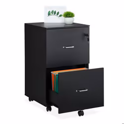 Relaxdays Caisson de bureau 2 tiroirs clé pratique barres pour dossiers suspendus H x L x P : 72 x 43 x 46 cm noir