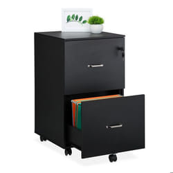 Relaxdays Caisson de bureau 2 tiroirs clé pratique barres pour dossiers suspendus H x L x P : 72 x 43 x 46 cm noir