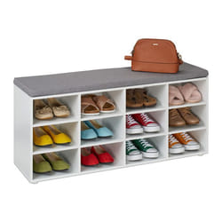 Relaxdays Banc à chaussures 12 compartiments H x L x P : 48 x 104 x 30 cm pour lentrée ou la chambre blanc et gris