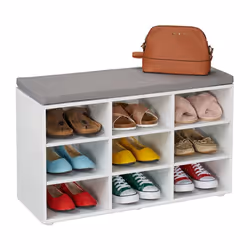 Relaxdays Banc à chaussures 9 compartiments H x L x P : 48 x 785 x 30 cm pour lentrée ou la chambre blanc et gris