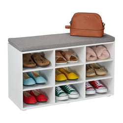 Relaxdays Banc à chaussures 9 compartiments H x L x P : 48 x 785 x 30 cm pour lentrée ou la chambre blanc et gris