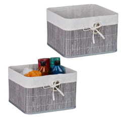 Relaxdays - Bac de rangement, lot pratique de 2, doublure, poignée, h x l x p : 20 x 31 x 31 cm, gris et blanc