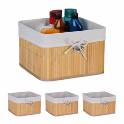 Relaxdays Bac de rangement lot pratique de 4 doublure poignée H x L x P : 20 x 31 x 31 cm nature et blanc
