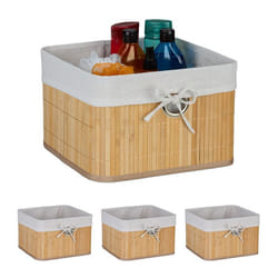 Relaxdays Bac de rangement lot pratique de 4 doublure poignée H x L x P : 20 x 31 x 31 cm nature et blanc