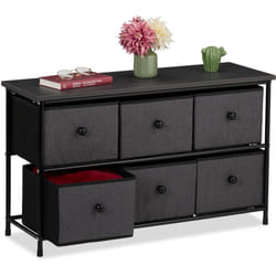 Commode à 6 tiroirs, mélange de matériaux, hlp 51x87x32 cm, pour l'entrée ou la chambre, gris et nature - Relaxdays