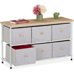 Commode à 6 tiroirs, mélange de matériaux, hlp 51x87x32 cm, pour l'entrée ou la chambre, gris clair et nature - Relaxdays