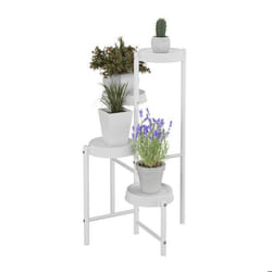 Relaxdays Étagère à plantes 4 emplacements métal et plastique H x L x P : 81 x 48 x 49 cm pour lintérieur blanche