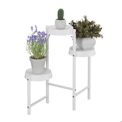 Relaxdays Étagère à plantes 3 emplacements métal et plastique H x L x P : 61 x 55 x 30 cm pour lintérieur blanche