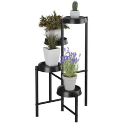 Relaxdays - tagère à plantes, 4 emplacements, métal et plastique, h x l x p : 81 x 48 x 49 cm, pour l'intérieur, noire